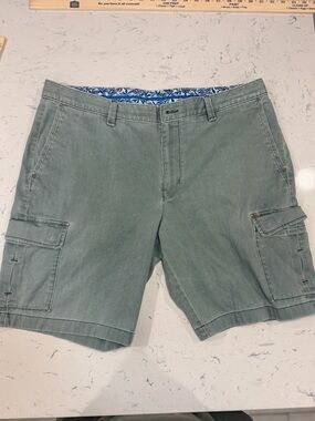 VINTAGE Tommy Bahama Size 38 Green Chino Shorts Stretch Cotton Blend